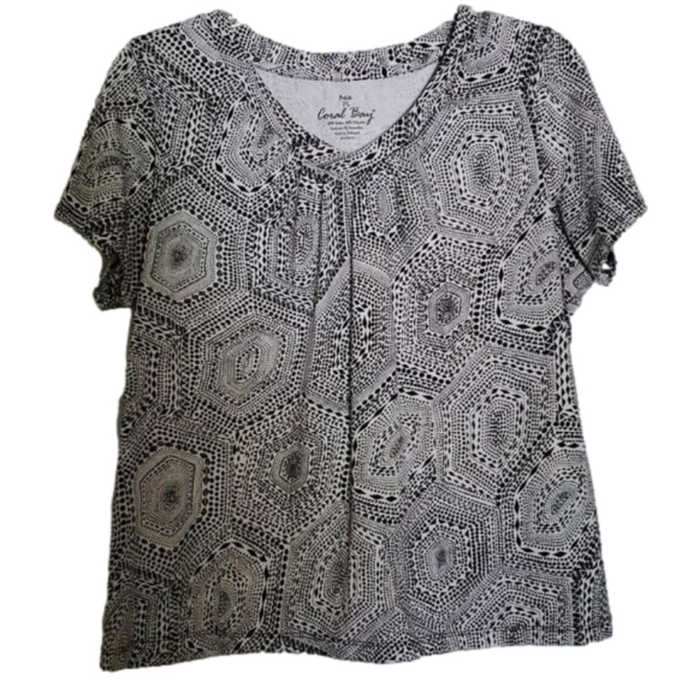 Coral Bay Petite Black and White V Neck Top Size PL